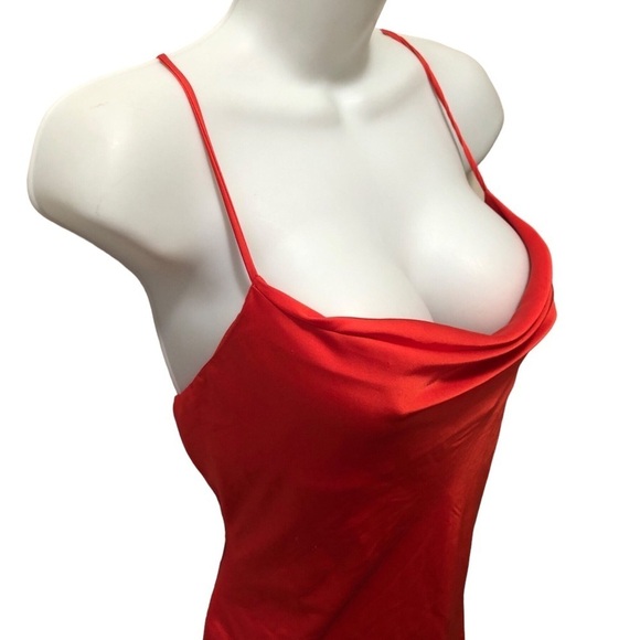 ASTR The Label  Women's Gaia Slip Dress Orange Midi Sz M Asymmetrical Hem Summer - Picture 6 of 11